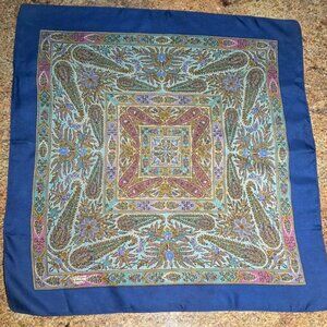 Vintage Liberty of London All Silk Blue Border Scarf ~ 22.5' x 23"